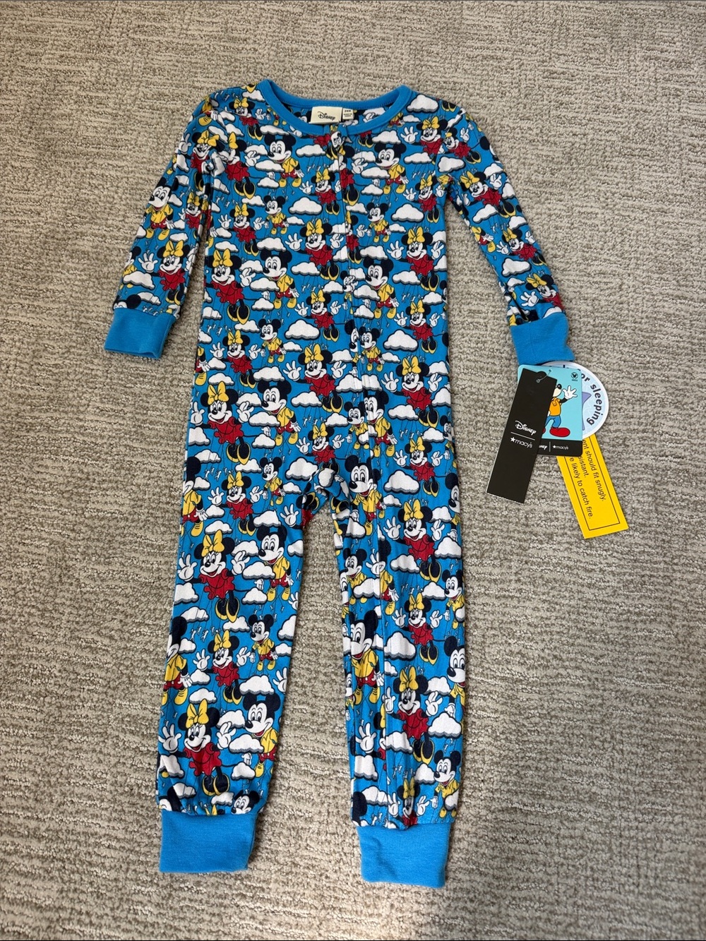 Disney Blue Mickey & Friends Printed One-Piece Zip Pajama